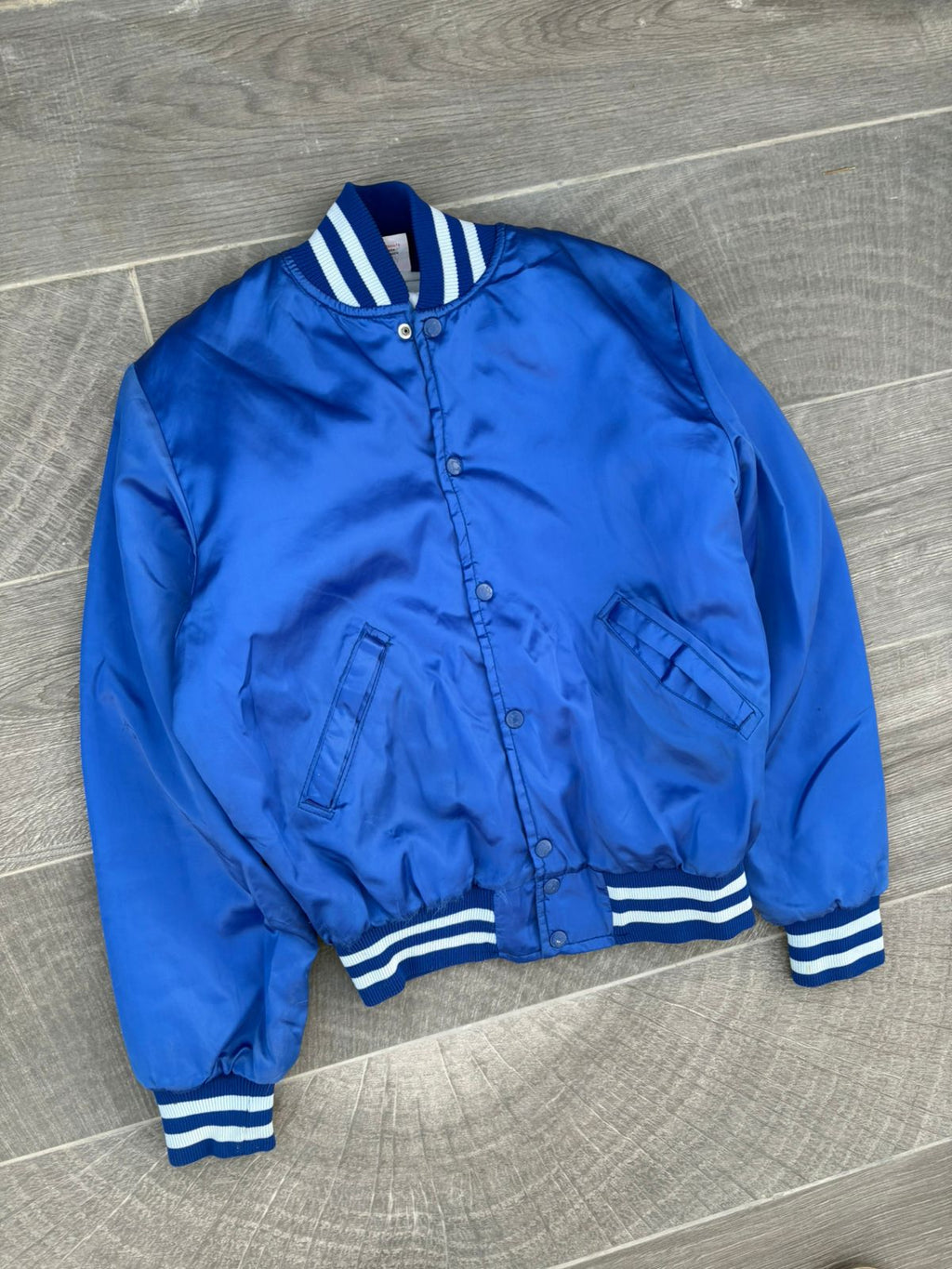 blue satin bomber jacket