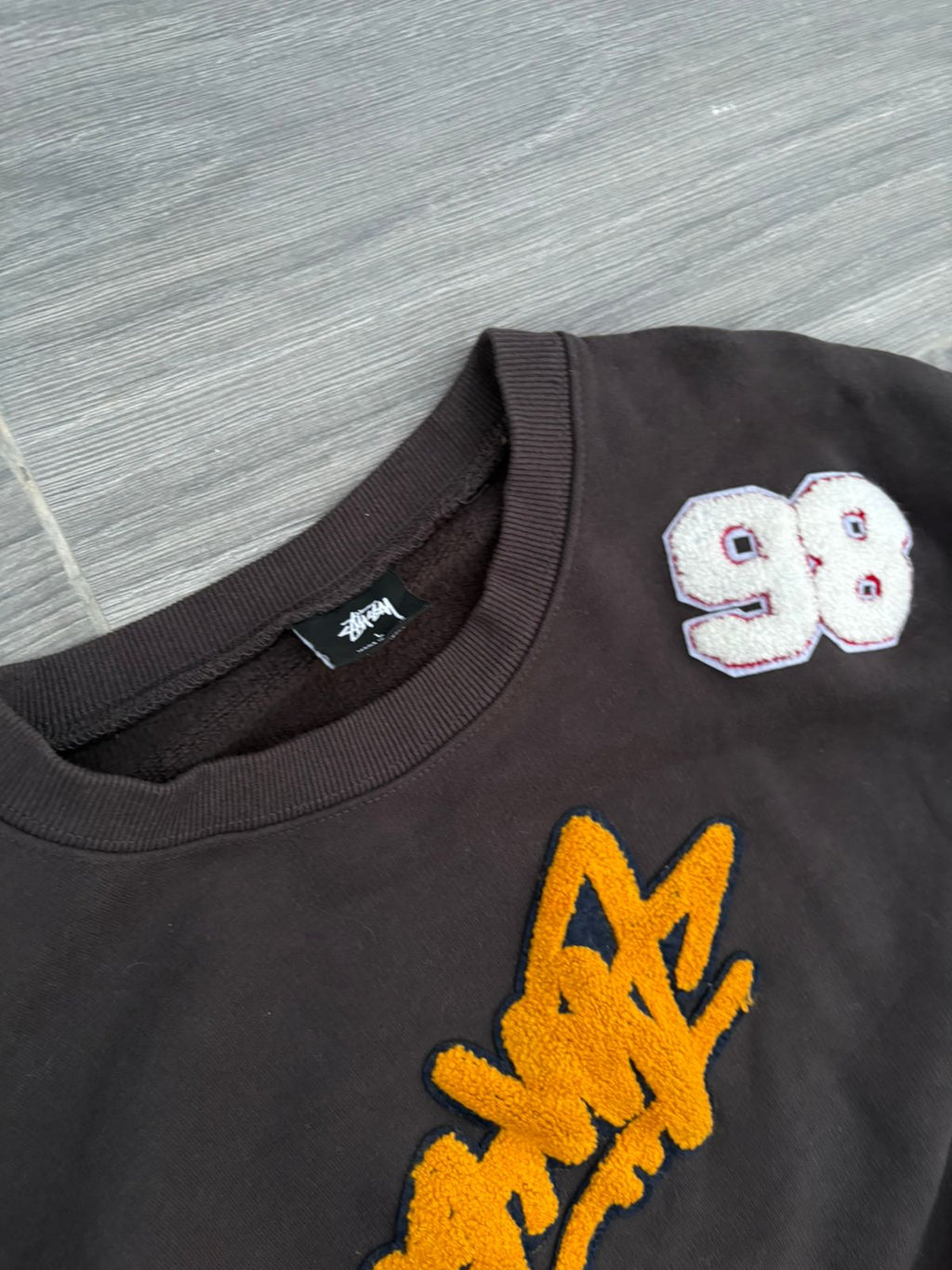 Dark gray Stüssy patch logo crewneck