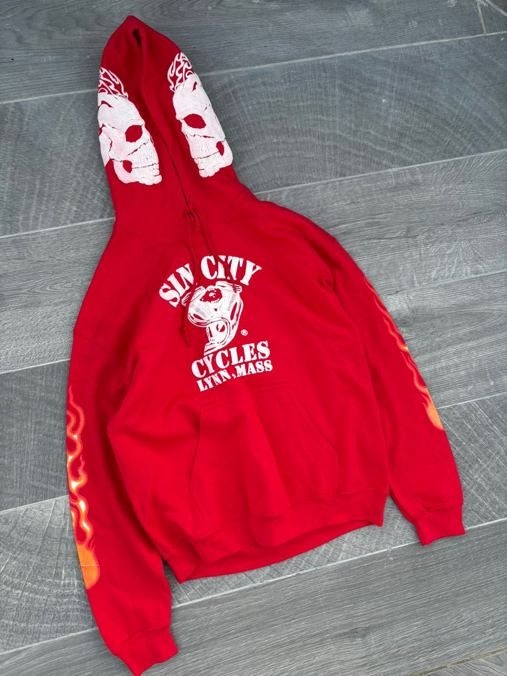 vintage red Sin City Cycles hoodie