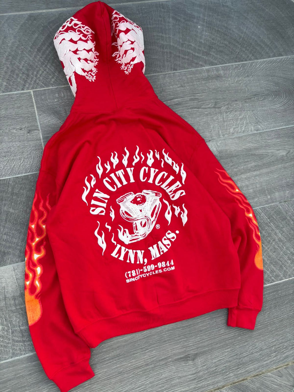 vintage red Sin City Cycles hoodie