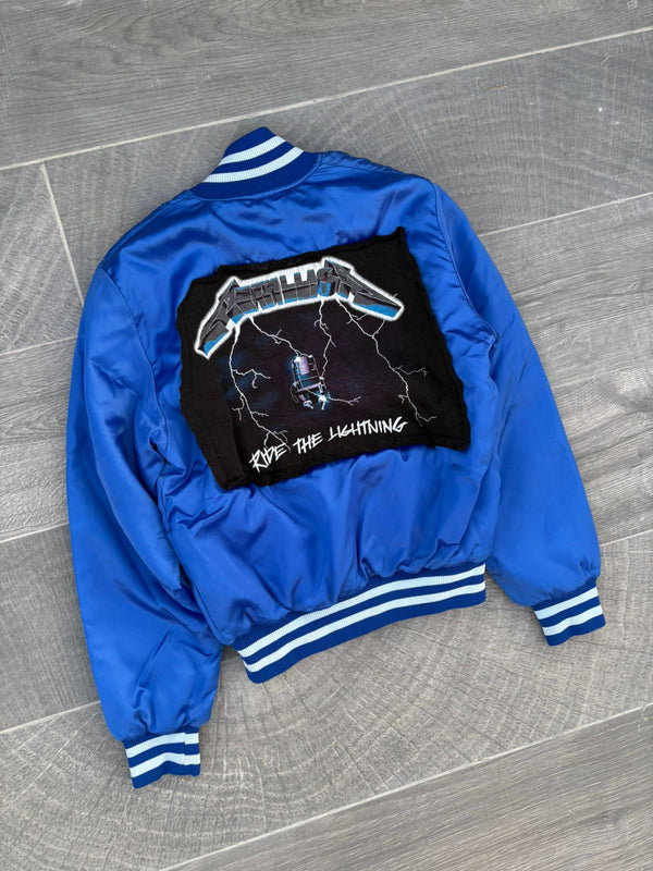 blue satin bomber jacket