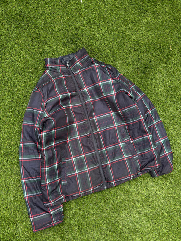 Double face navy blue and Plaid Quilted puffer jacket