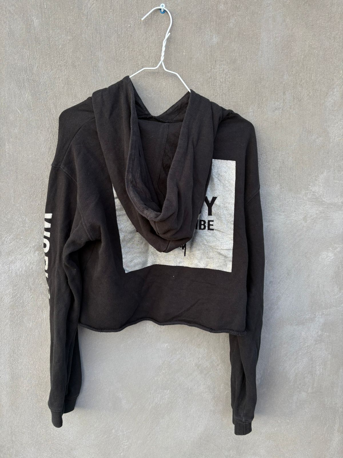 Black Stussy tribe crop top hoodie