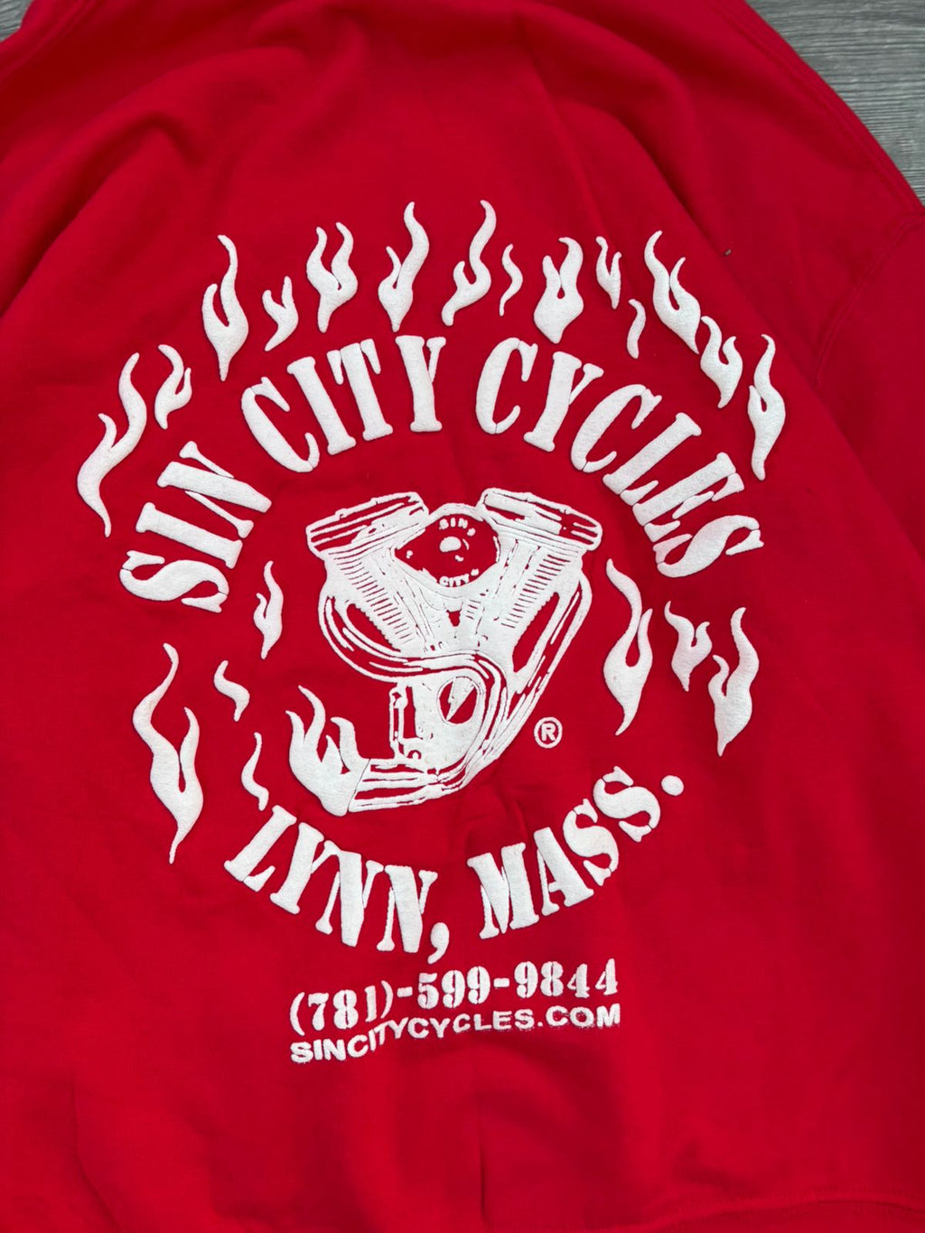 vintage red Sin City Cycles hoodie