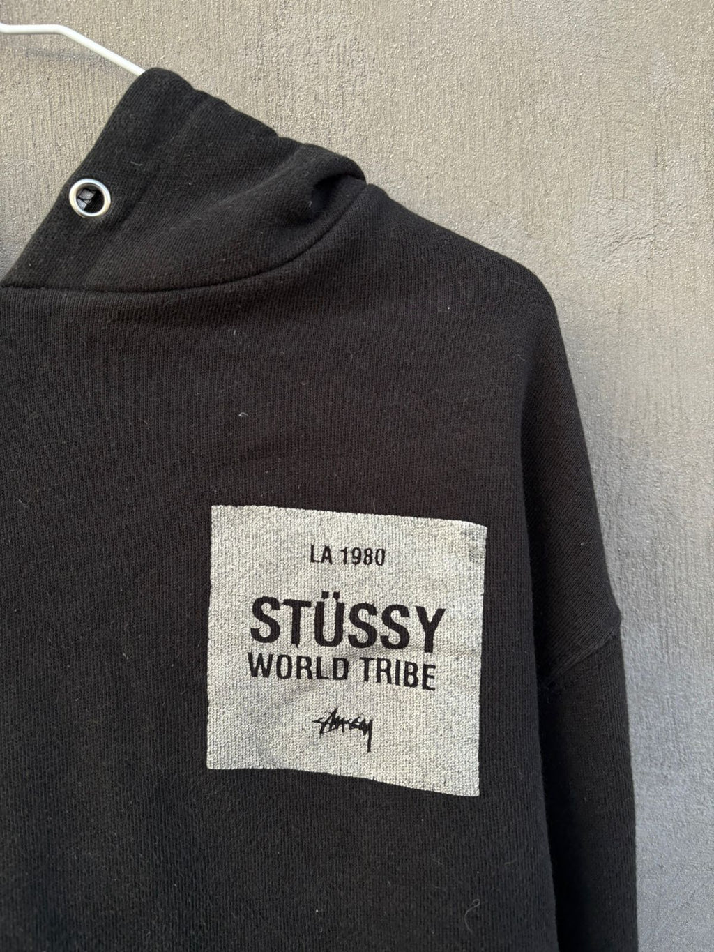Black Stussy tribe crop top hoodie