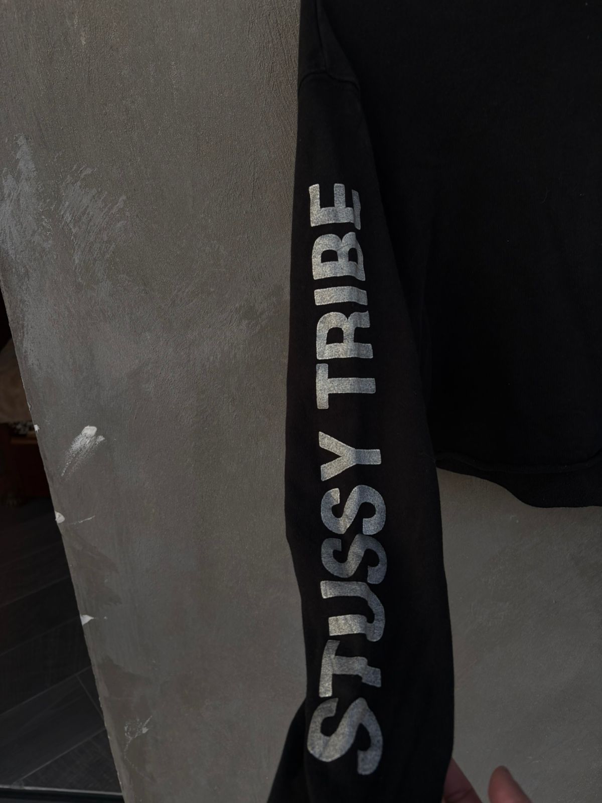 Black Stussy tribe crop top hoodie