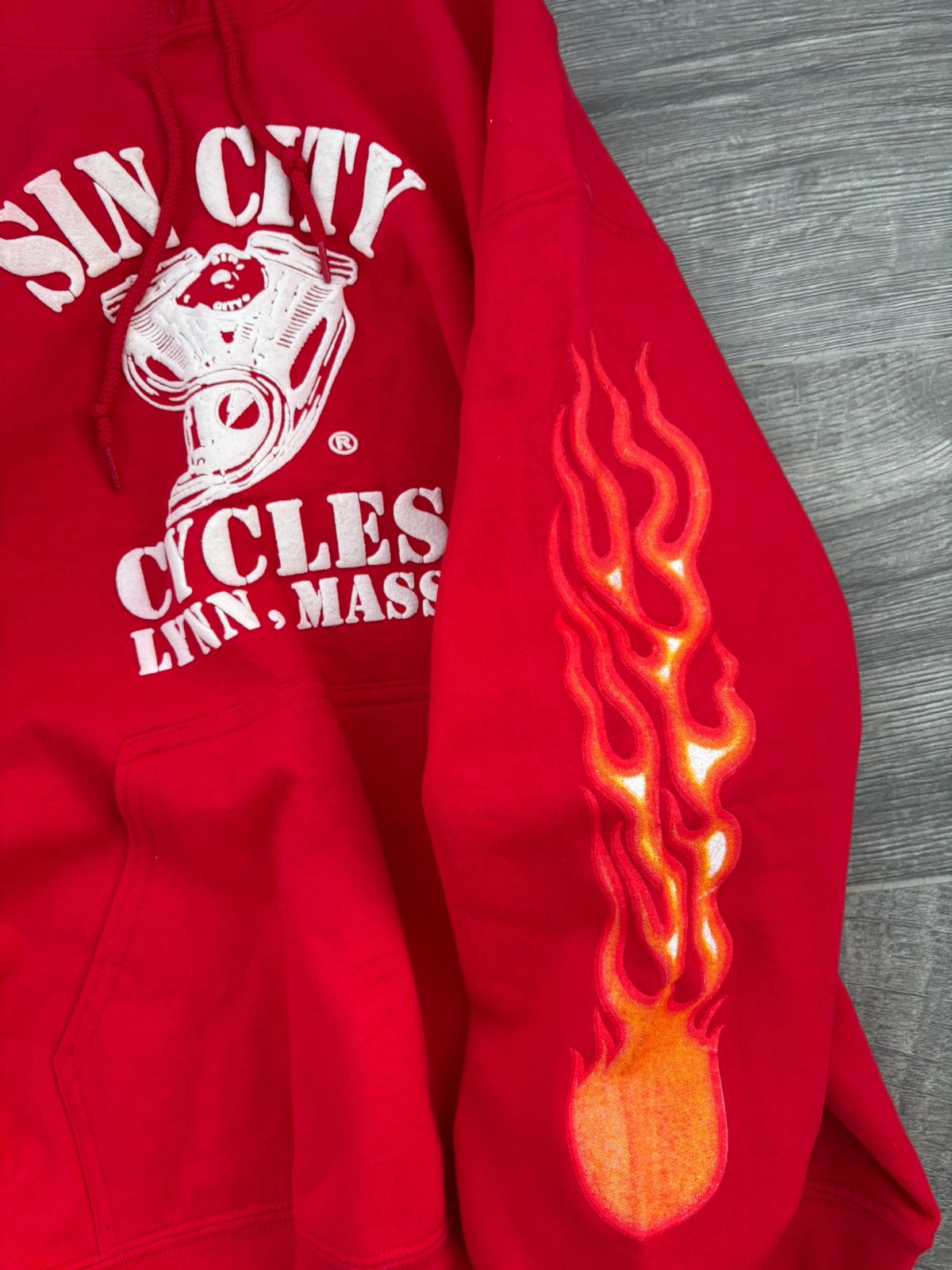 vintage red Sin City Cycles hoodie