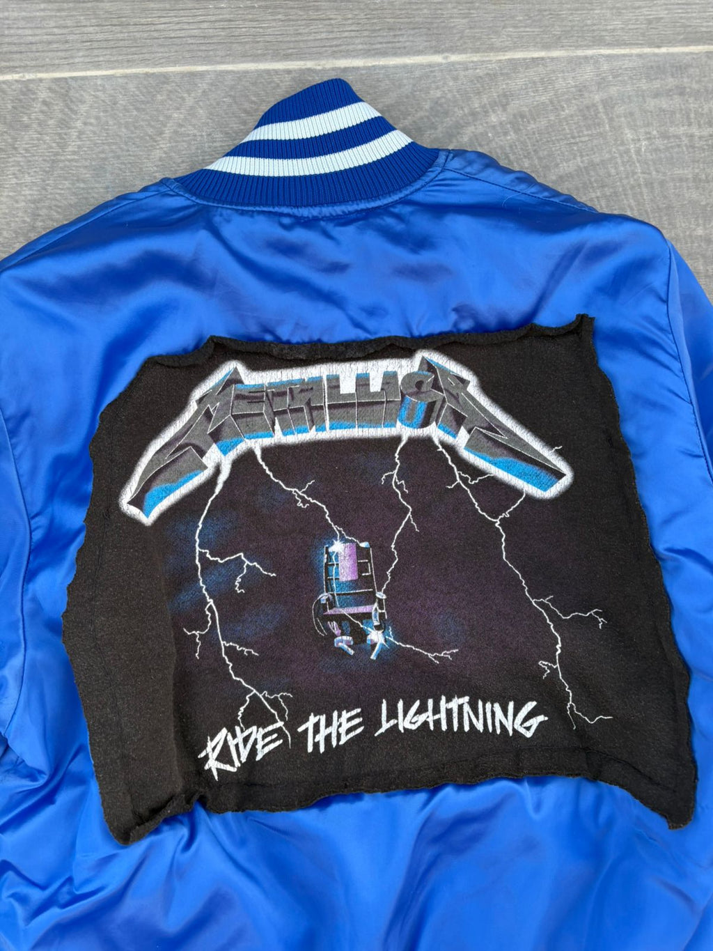 blue satin bomber jacket