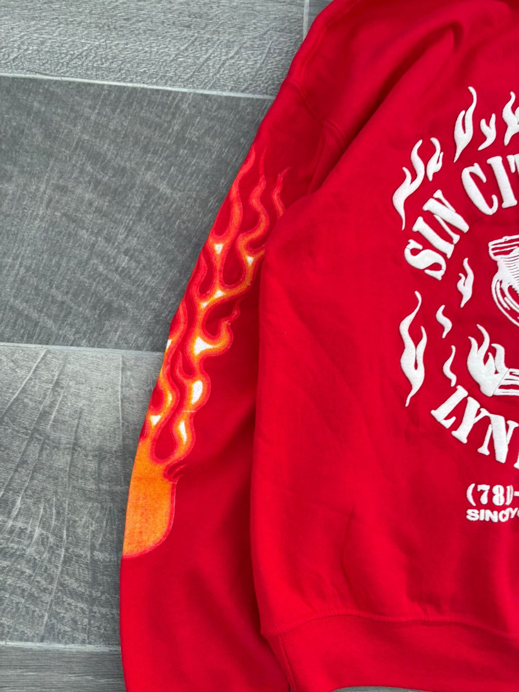 vintage red Sin City Cycles hoodie