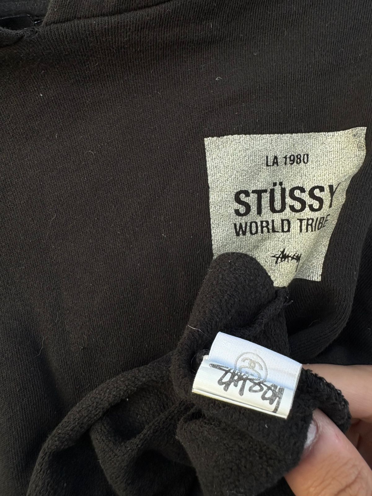 Black Stussy tribe crop top hoodie