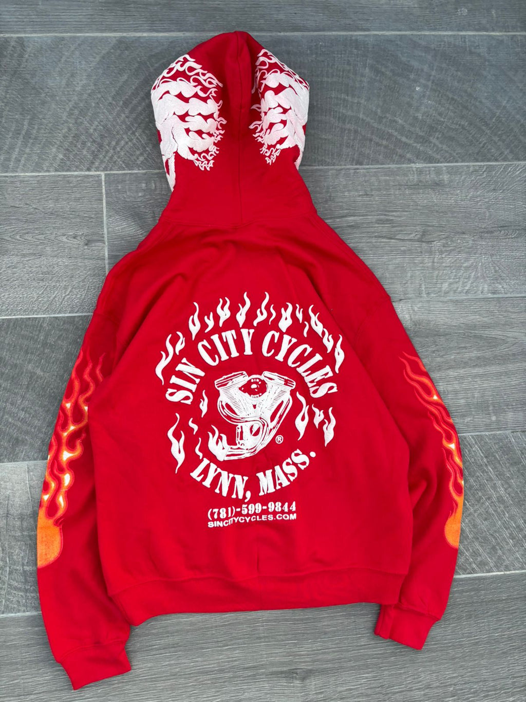 vintage red Sin City Cycles hoodie
