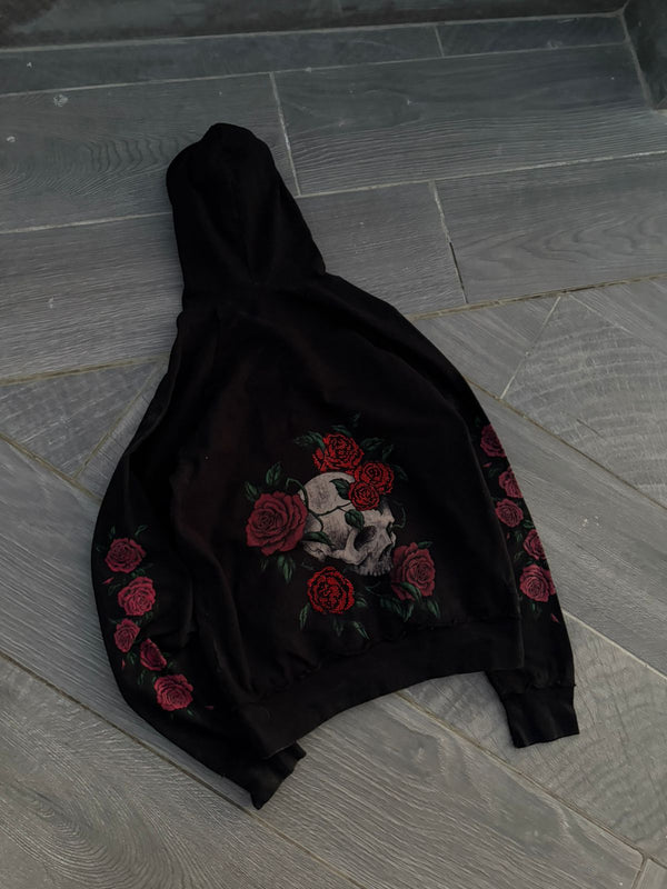 Black skull and roses zip up